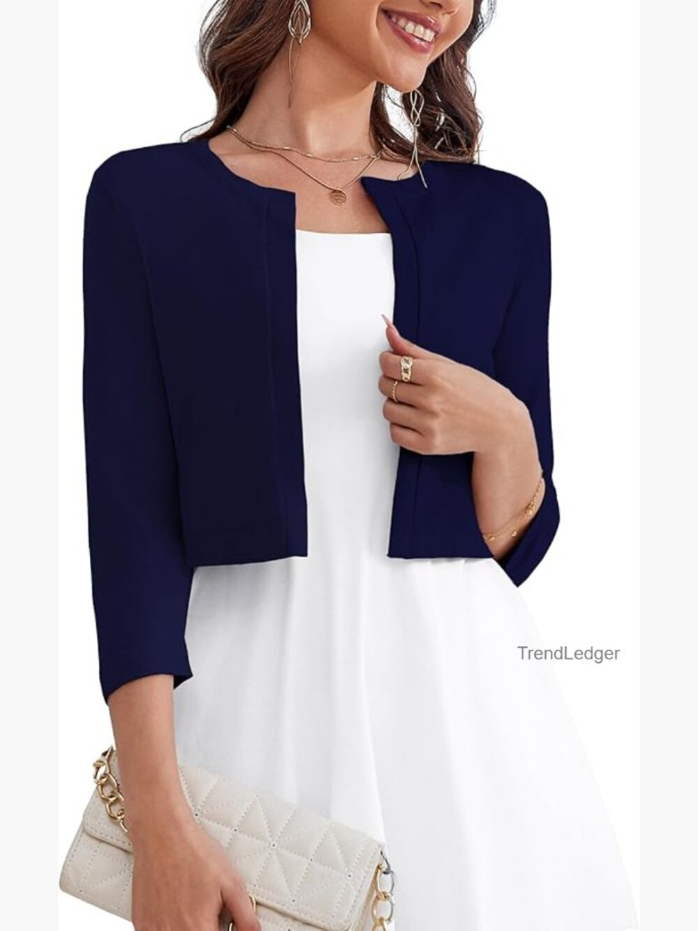 Women's 3/4 Sleeve Open Front Knit Cropped Bolero Shrug Cardigan Sweater S-XL
